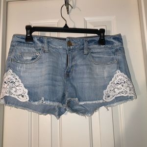 Light Blue Shorts With Lace Detailing